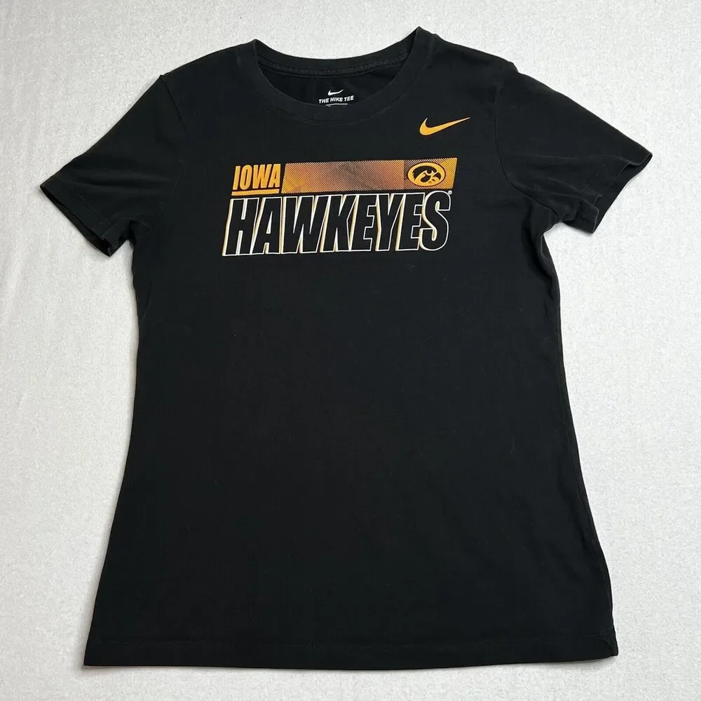 Nike Iowa Hawkeyes Shirt Mens Small Black Yellow Short Sleeve Dri Fit NCAA Logo
